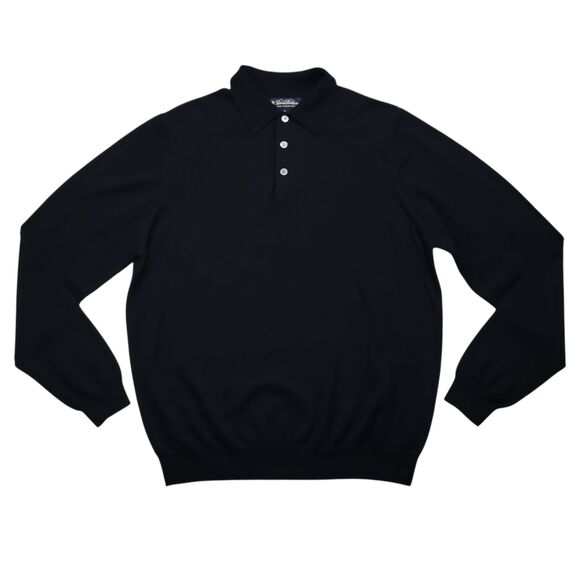 Vintage Brooks Brothers Wool Polo Sweater Mens Medium Black Knit Preppy - Picture 1 of 8